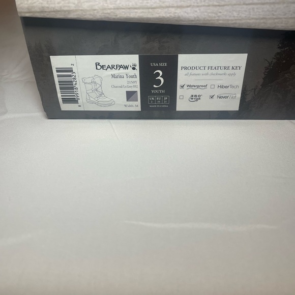 Girl’s BearPaw Marina Charcoal/Lt.Grey Waterproof Never Wet Size 3 Youth-NWT - Picture 6 of 8